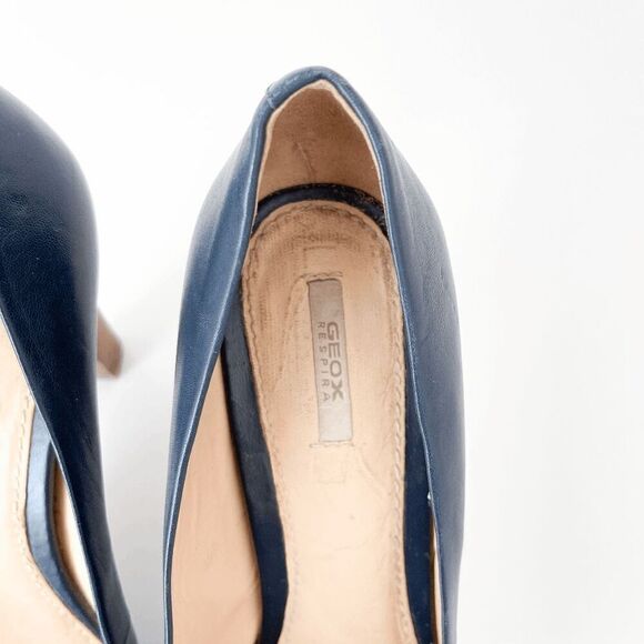 Geox Respira Womens Leather Slip On Almond Toe Pump High Heels Blue Size 39 - Picture 3 of 5